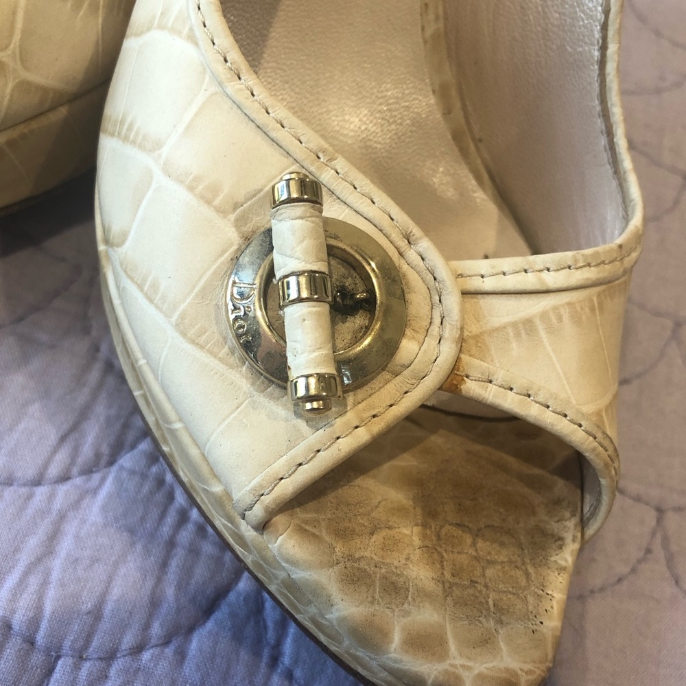 💗DIOR💗CREAM CROC EMBOSSED LEATHER SLINGBACK 37.5 - Picture 10 of 16